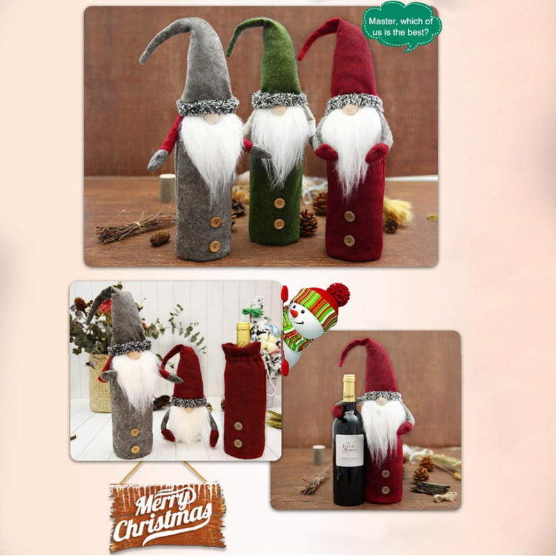 Christmas Wine Bottle Cover Bags, Santa Wine Bottle Cover Gift Bag, Gnome Bottle Topper Cover for Xmas Holiday Table Decorations 3 Pack - PawsPlanet Australia