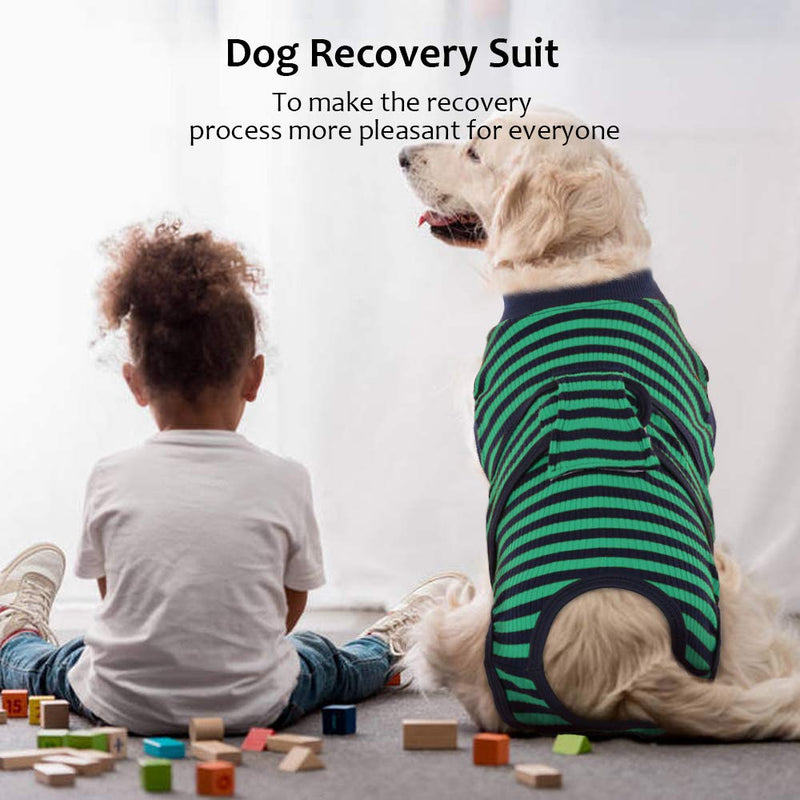 Kuoser dog bodysuit after surgery, dog bodysuit after castration male dog, dog bodysuit after surgery bitch, breathable bodysuit for dogs after surgery, leak protection dog, anti-wound licking surgery body dog, green LL (pack of 1) green striped - PawsPlanet Australia