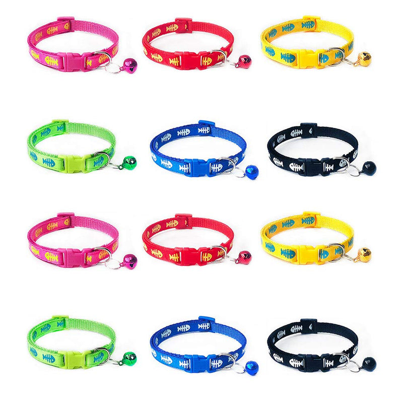 12 Pack Cat Collar and Bell With Safety Quick Release Break Away Buckle, Suitable and Adjustable To Fit All Domestic Cats And Larger Kittens - PawsPlanet Australia