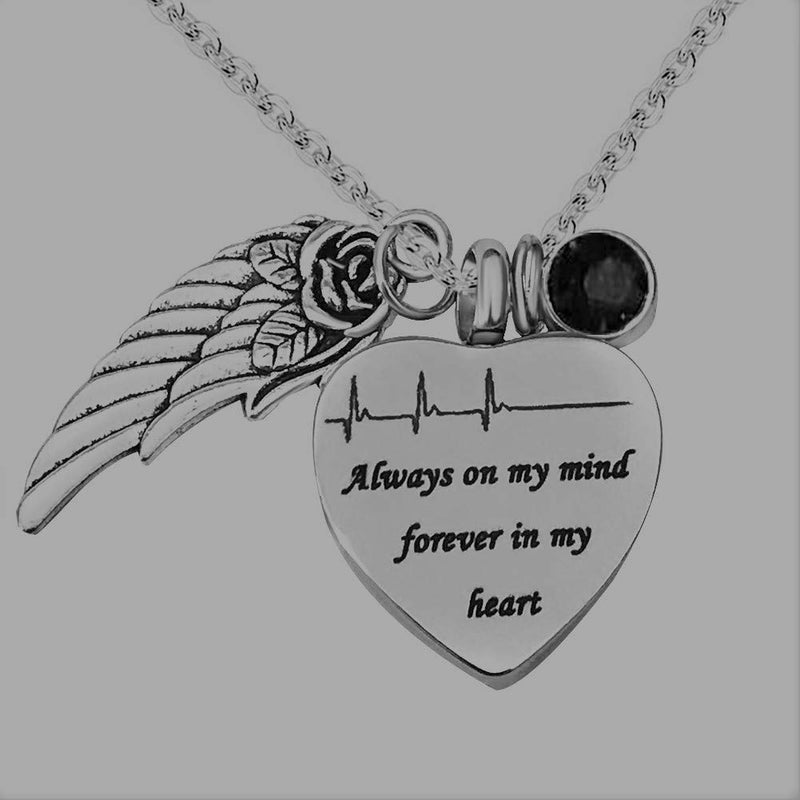 [Australia] - JMQJewelry Urn Necklaces for Ashes Heartbeat Forever in My Heart Angel Wing Cremation Jewelry Keepsake Memorial Jan-Dec Birthstone Crystal 