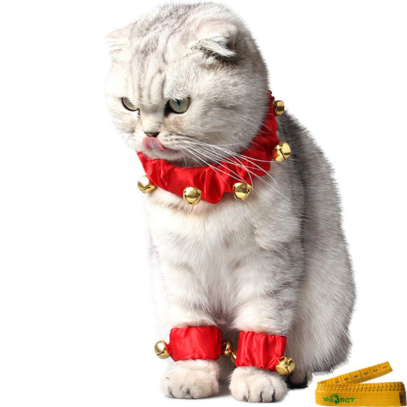 [Australia] - Wiz BBQT Pet Cute Christmas Jingle Bells Decorative Red Collar Ankle Cuffs Set for Cats Dogs Small 