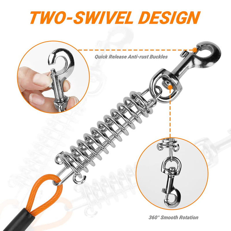 Yard Lead Leads for Dogs Upkey 6m Dog Runner with Dog Runner with Shock-Absorbing Spring Dog Tie Out Cable Cable Lead for Tying Tension Lead with Running Lead Run Rope for Dogs for Yard Camping (Orange) - PawsPlanet Australia
