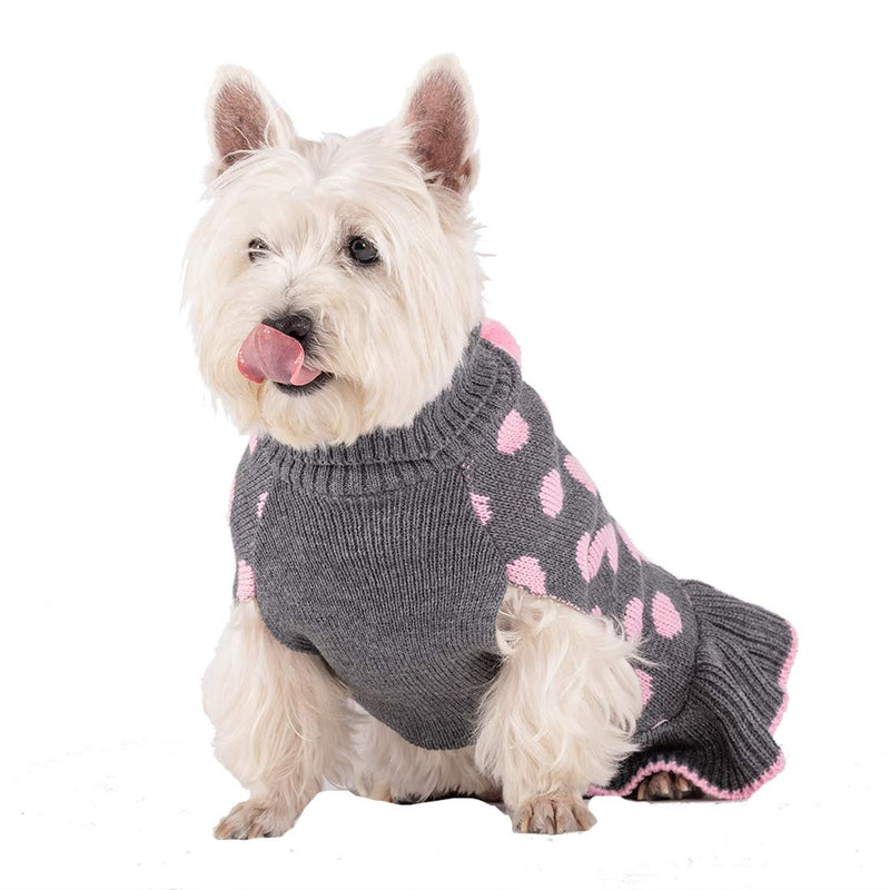 [Australia] - kyeese Dog Sweater Dress Turtleneck Polka Dot Dog Sweaters Knitwear Warm Pet Sweater with Pom Pom Ball Large Dot (Grey) 