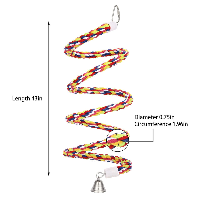 OSWINMART 2Pcs 63'Bird Rope Perches Birdcage Swing Toys 100% Cotton No Smell Peck/Chewing with Bell Climbing Standing Bungee Bird Toys for Small to Regular Size Parrot Cockatiel Birds 43'x2pcs - PawsPlanet Australia