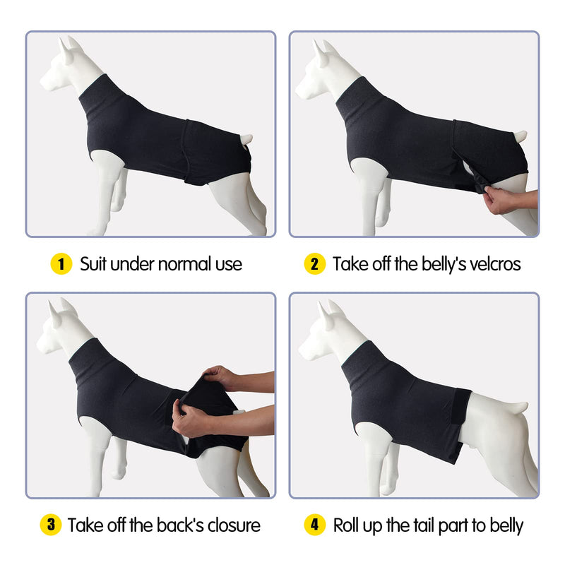 LIANZIMAU Dog Surgery Recovery Suit Onesie With a Puppy Nappies During Menstrual After Surgery E Collar Bandages Alternative Surgical Medical Vest For Dogs 2XS (Pack of 1) Black - PawsPlanet Australia