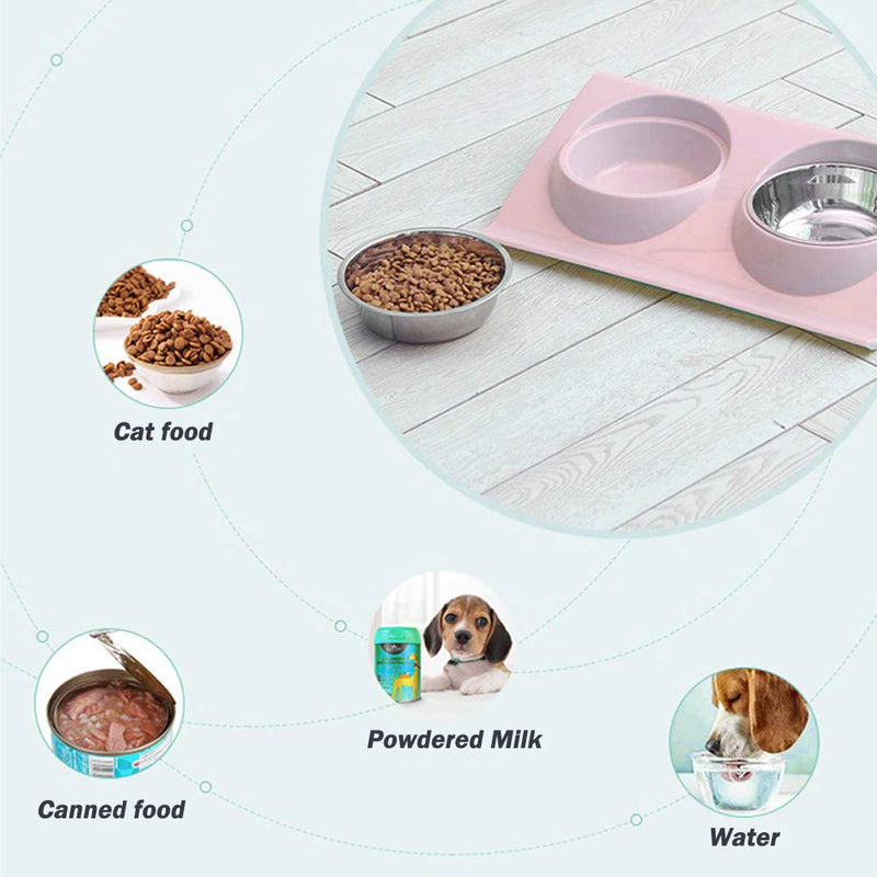 None/Brand Lmbqye Cat Dog Food Bowls, Stainless Steel Cat Food Bowls Double Dish Pet Food and Water Bowls, Tilted Cat Bowls with Stand Food Bowls for Cats Dogs Food and Water (Color: Pink) - PawsPlanet Australia