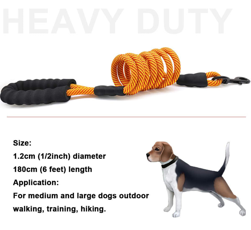MayPaw Heavy Duty Rope Dog Lead, 6 FT/8 FT Nylon Pet Leash, Soft Padded Handle Thick Lead Leash for Large Medium Dogs Small Puppy 1/2" * 6' orange - PawsPlanet Australia