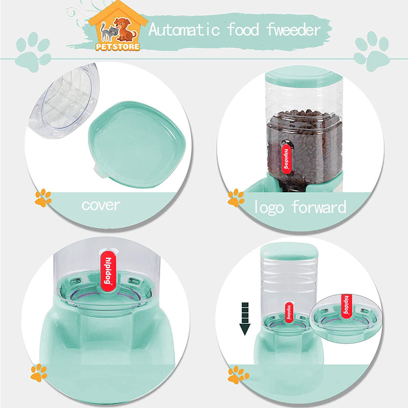 Happycat Pets Gravity Food and Water Dispenser Set,Small & Big Dogs and Cats Automatic Food and Water Feeder Set,Double Bowl Design for Small and Big Pets Pink and Green - PawsPlanet Australia