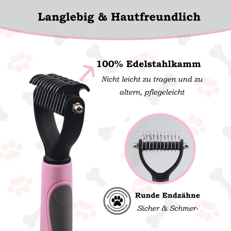Dog brush, cat brush for long hair and short hair undercoat, double-sided stainless steel undercoat brush, removes floating hair and prevents knots for small to large dogs and cats, S, pink pink-S - PawsPlanet Australia