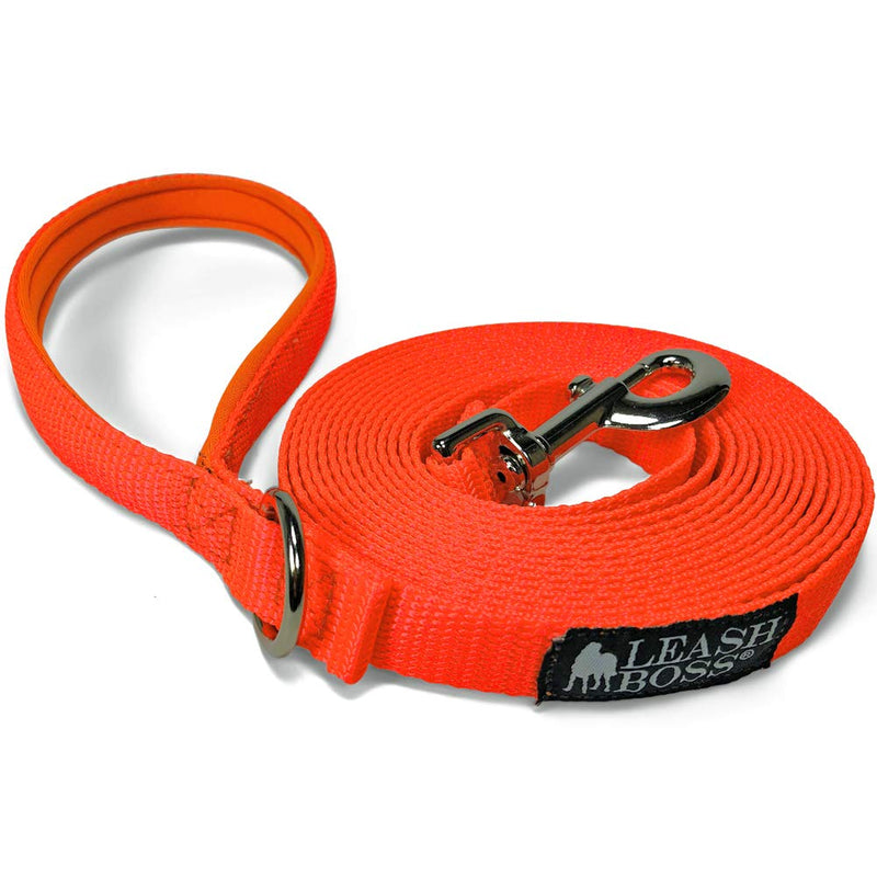 [Australia] - Leashboss 10 and 15 Foot Dog Leash - 3/4 Inch Nylon with Padded Handle - Training, Walking, Camping Lead for Medium and Large Dogs Orange 