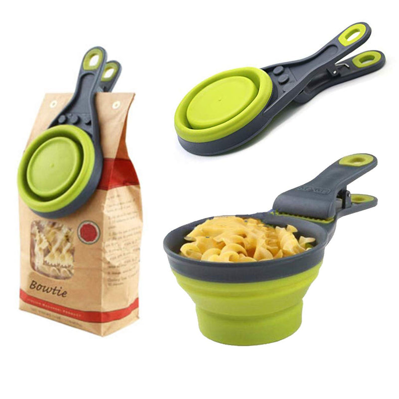 [Australia] - Acronde Collapsible Pet Scoop Silicone Measuring Cups Set Sealing Clip 3 in 1 Multi-Function Scoop Bowls Bag Clip for Dog Cat Food Water Set of 2 (1 Cup & 1/2 Cup Capacity) 