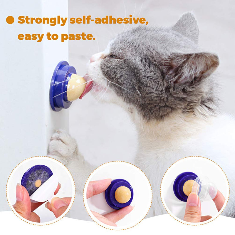 POPETPOP 2pcs Cat Treat Sugar Balls, Healthy Cat Sweet Vitamin Licking Edible Catnip Ball Snack Candy Lollipop Energy Ball for Pet Cat - PawsPlanet Australia