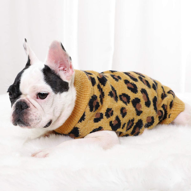 Petyoung Dog Sweater Vest Leopard Pattern, Pet Soft Knitting Wool Sweaters Knitted Crochet Winter Warm Coat Clothes for Small Medium Dogs S yellow - PawsPlanet Australia