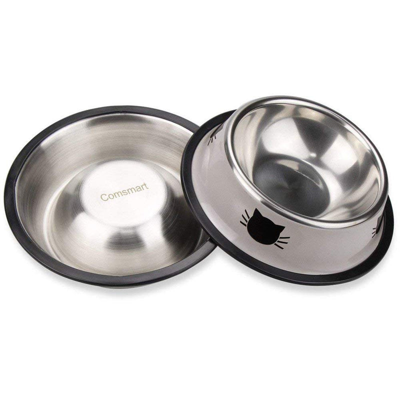 Comsmart Stainless Steel Pet Cat Bowl Puppy Dish Bowl with Cute Cats Painted Non-Skid for Small Dogs Cats (Grey/Grey) Grey/Grey - PawsPlanet Australia