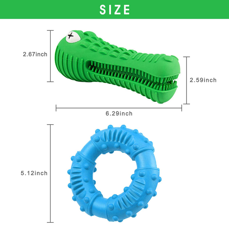 Savlot Dog Chew Toys for Aggressive Chewers Squeaky Interactive Durable Natural Rubber Training Dog Toys for Medium Large Dogs Teeth Cleaning, 2 Pack (Crocodile + Round Ring, Green + Red) Crocodile + Round Ring Green + Blue - PawsPlanet Australia