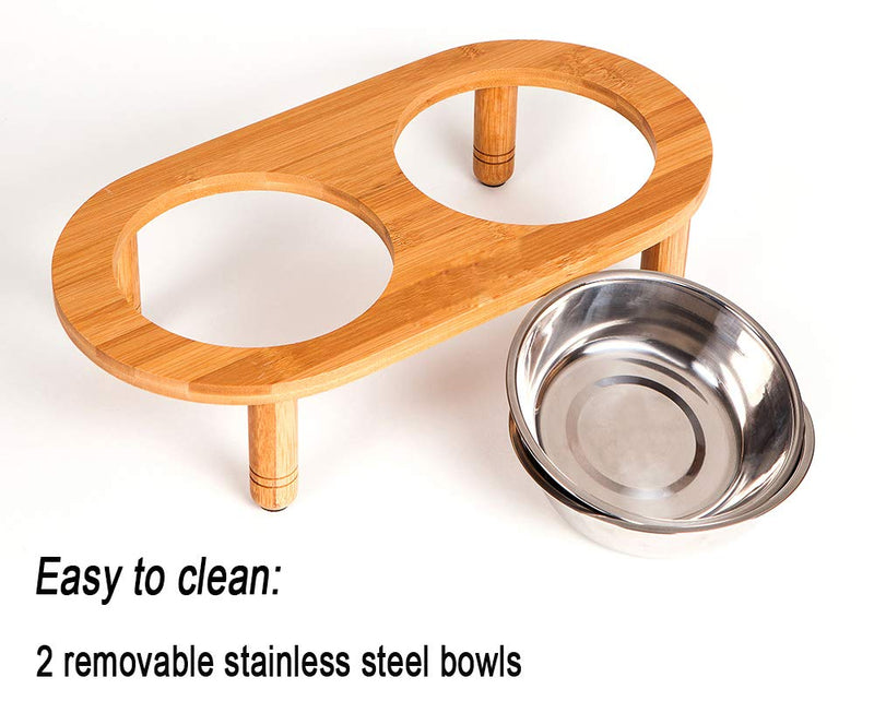 [Australia] - Lepet Raised Dog Bowls Cat Food Stand with 2 Stainless Steel Bowls, Elevated Small Dog Bowls with Bamboo Stand 