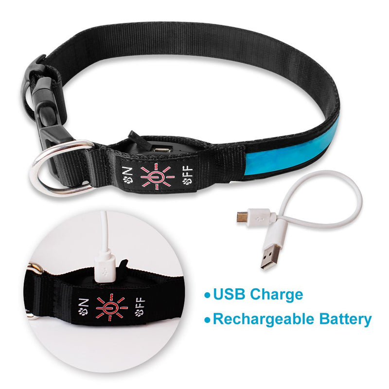 [Australia] - LivingABC LED Dog Collar, USB Rechargeable Waterproof Neck Collar Reflective Flashing Collar Adjustable Size Light up Night to Keep Your Dog Visible & Safe Blue(M Size) 