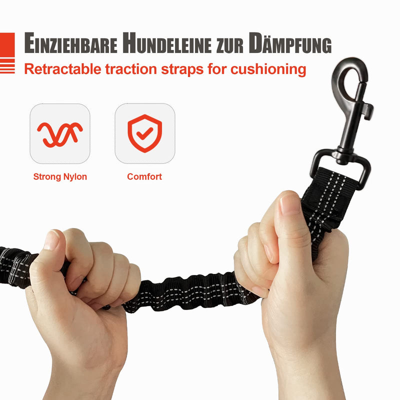 Snocyo jogging leash for dogs, jogging dog leash for medium and large dogs, elastic and reflective dog leash, retractable leash with double handle and waist belt for one dog, black and orange - PawsPlanet Australia