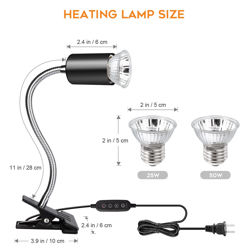 Buddypuppy Reptile Heat Lamp, Adjustable and Timed Terrarium Heat Lamps with 360° Rotatable Hose ,UVA/UVB Turtle Habitat Aquarium Basking Lamp with 2 Bulb Suitable for Reptiles Turtle Lizard Snake - PawsPlanet Australia