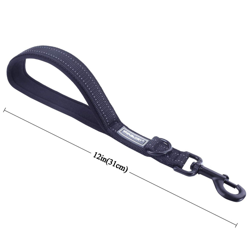 VIVAGLORY Short Dog Lead with Padded Handle, Heavy Duty Reflective Double Webbing Nylon Dog Lead Training Leash for Medium Large Dogs, 32cm Length 2.5cm Width, Black 32 cm - PawsPlanet Australia