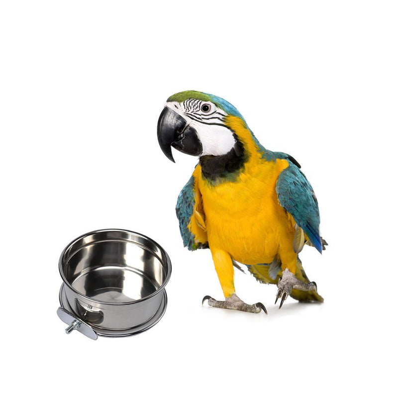 Mrli Pet Food & Water Bird Cup with Clamp Holder Stainless Steel Coop Cup Feeding Dish Feeder for Parrot Macaw African Greys Budgies Parakeet Cockatiels Conure Lovebird Finch Small Animal Cage Bowl 20 Ounce - PawsPlanet Australia