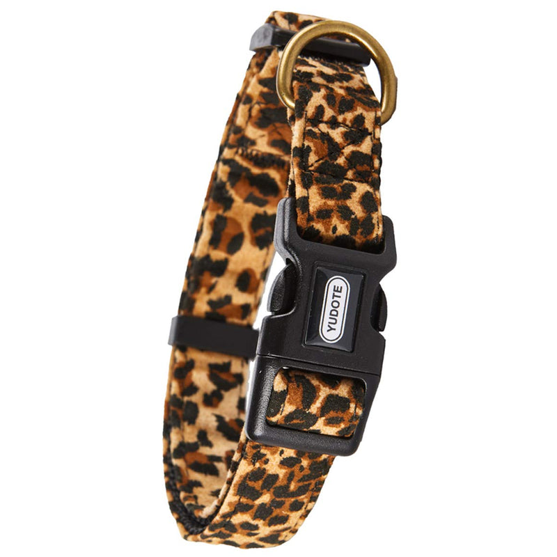 YUDOTE Adjustable Nylon Collar Premium Soft Flocking Fabric with Elegant Leopard Print for Small Dogs Neck 25-38cm S:25-38cm Neck,1.5cm Width Brown-Leopard - PawsPlanet Australia