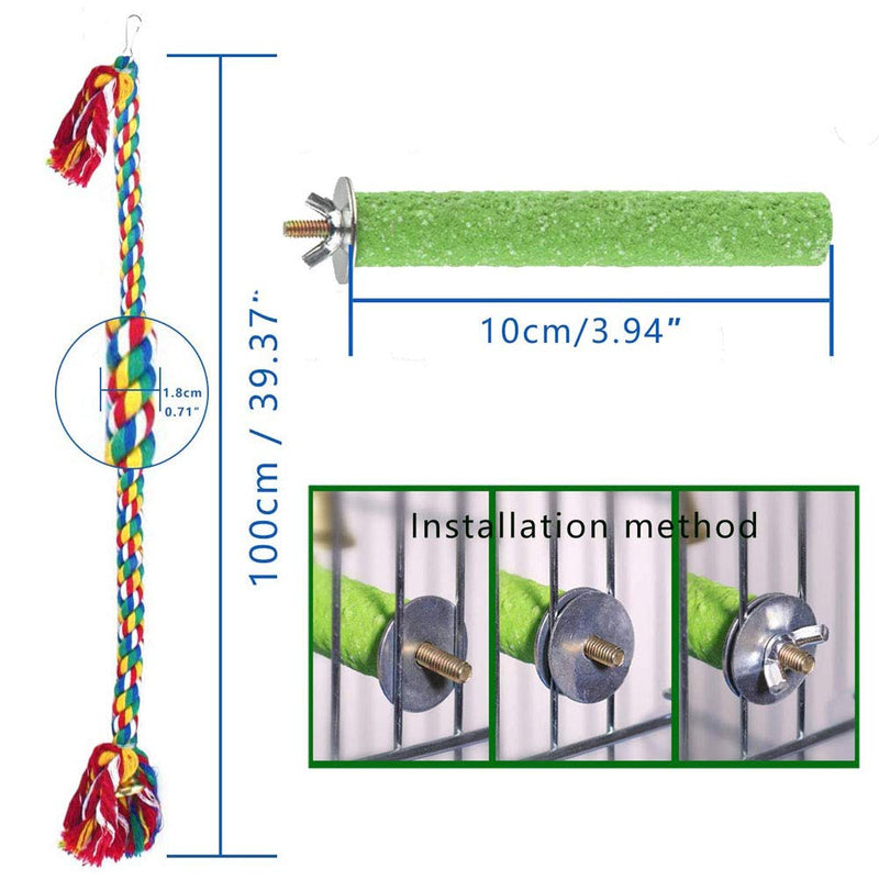 ZORNEPA Bird Perch Stand Bird Rope Perch Bird Toys, for Parakeets Cockatiels, Conures, Macaws, Lovebirds, Finches Bird Cage Accessories (3 Pcs) - PawsPlanet Australia