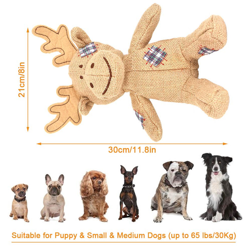 Puppy Squeaky Toys, Lovely Reindeer Toys Durable Linen Surface Dog Chew Toys, Interactive Dog Toys Funny Training Toys for Small to Medium Dogs (Brown Reindeer) - PawsPlanet Australia