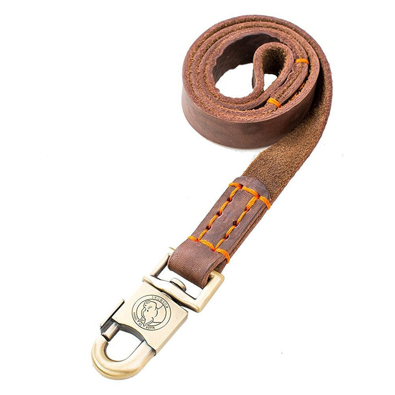 [Australia] - ZEEY Extra Tough 1 Inch Wide Brown Handmade Leather Dog Lead for Medium Large Dogs, Running Training Pet Dogs Leash Walking Rope 35/47/59 Inch Long 150cm 