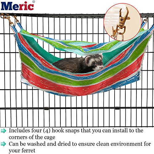 Meric Ferret Hammock, 14x14 Inches, Cotton Sleeping Nest for Small Animals, Pet Cage Swinging Bed and Nap Sack, Warm Cashmere Inner Lining for Winter, Durable Canvas Mat, with Rings and Spring Hooks - PawsPlanet Australia