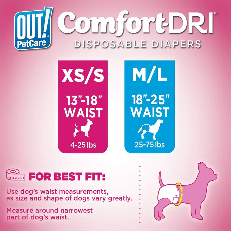 OUT! Pet Care Disposable Female Dog Diapers | Absorbent with Leak Proof Fit XS/S 16 count - PawsPlanet Australia