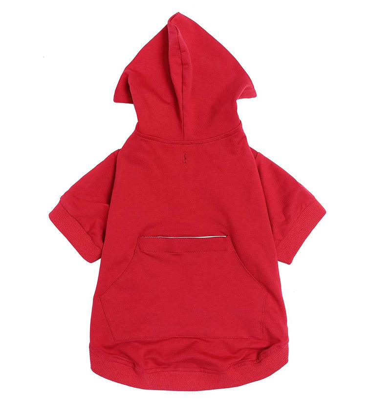 Pethiy Zip Up Red Dog Hoodie with Hook & Loop Pockets and Adjustable Drawstring Hood - Available in Extra Small to Extra Large - Comfortable & Versatile Dog Hoodies -Red -XS XS - PawsPlanet Australia