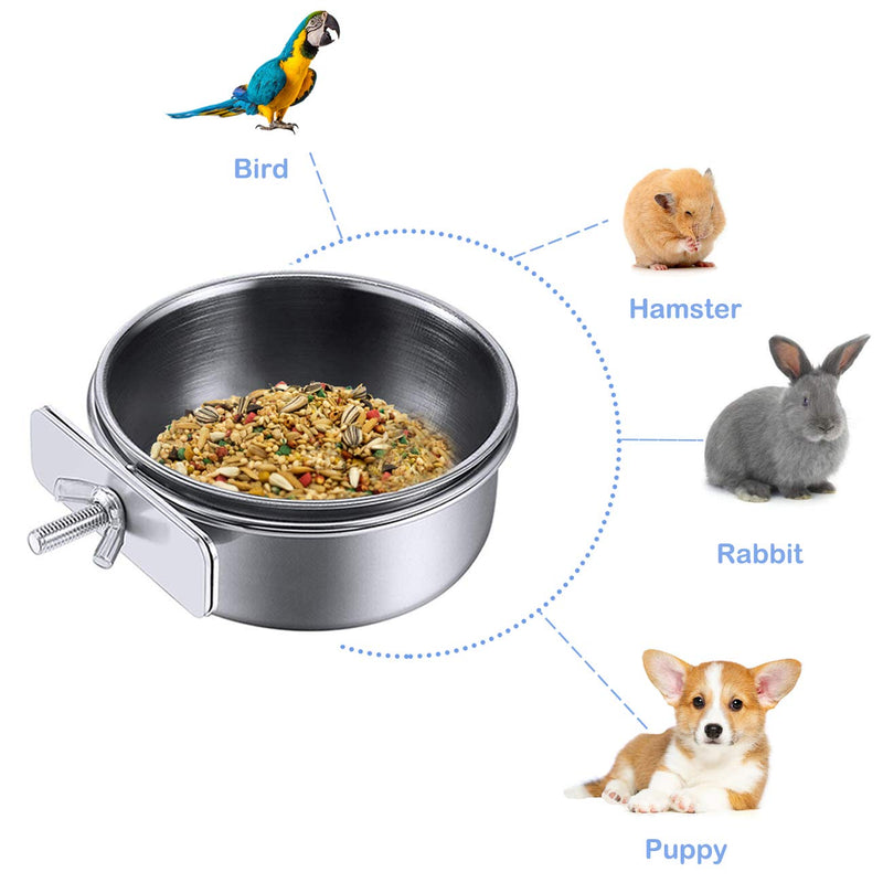 [Australia] - HERCOCCI 2 Pack Bird Feeder Bowl, Stainless Steel - Parrot Food Bowl Feeding Coop Cups Clamp Water Cage Dish with Fruit Skewer Holder for Parakeet Lovebird Conure Cockatiel Budgie Chinchilla 