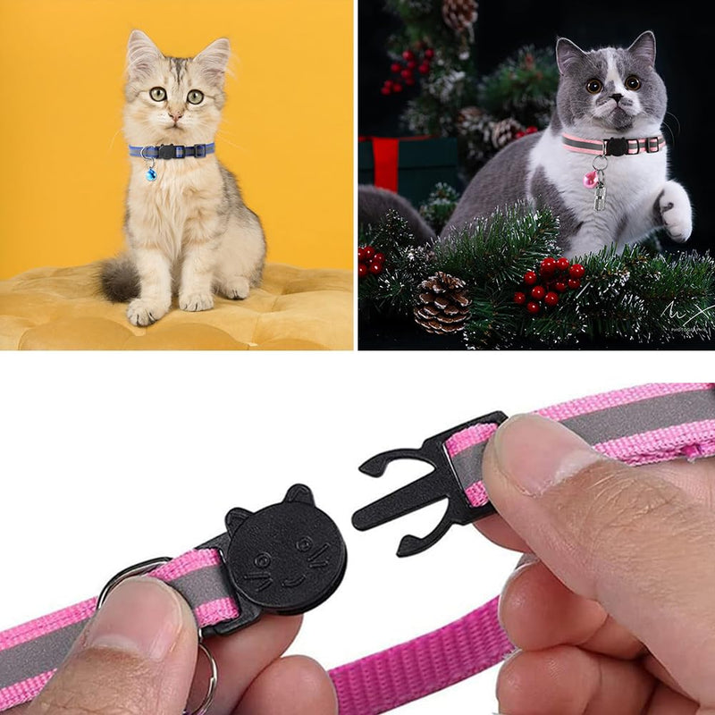 Reflective cat collar, adjustable address capsule, pack of 3 cat collars, reflective cat collar with safety clasp and bell, address tag for dogs, cats, cat collar - PawsPlanet Australia