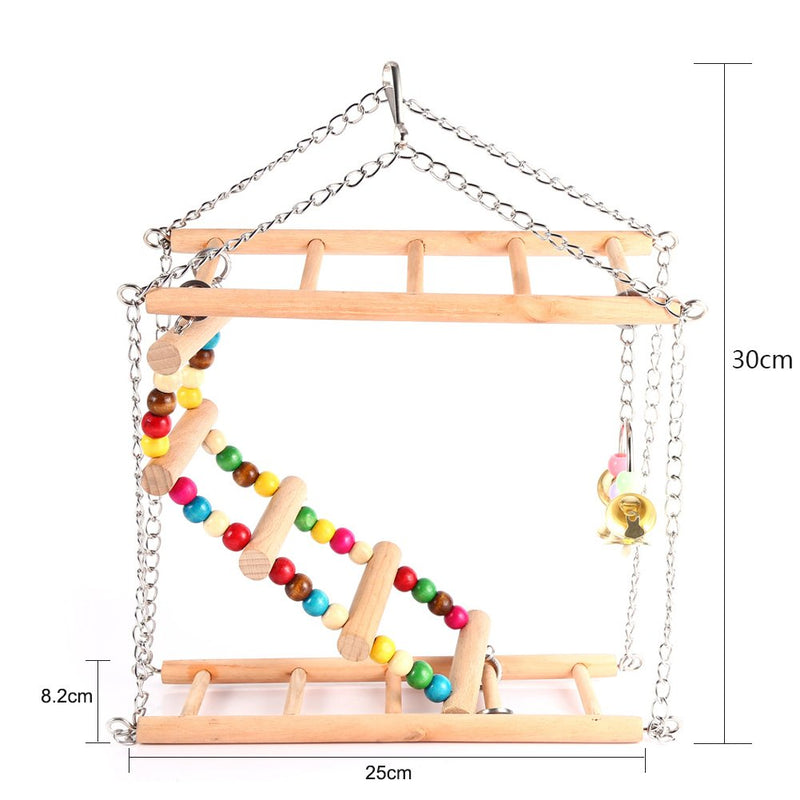Yosoo Pet Hanging Ladder Wooden Suspension Bridge Steps Stairs Climbing Swing Double-Layer Toys For Bird Parakeet Hamster Budgie Cockatiel Parrot Hammock Cage Toy Type 2 - PawsPlanet Australia