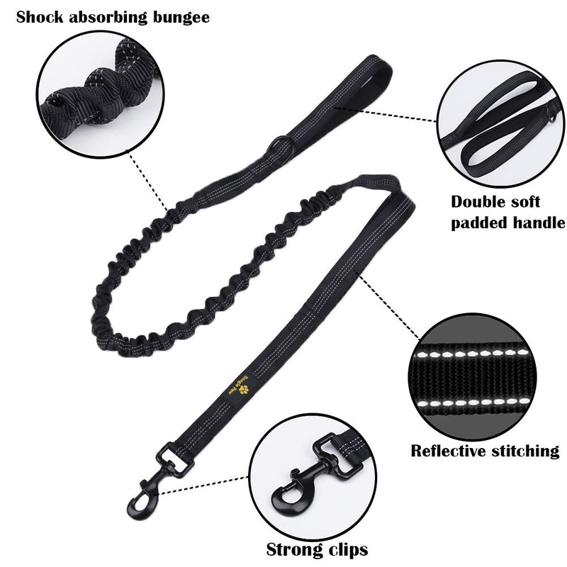 Dog Leash Bungee Double Handle,Shock Absorbing Reflective Elastic Bungee Lead Soft Double Padded 2 Handles for Traffic Safety Control Training, Perfect for Medium to Large Dogs,Black Black - PawsPlanet Australia