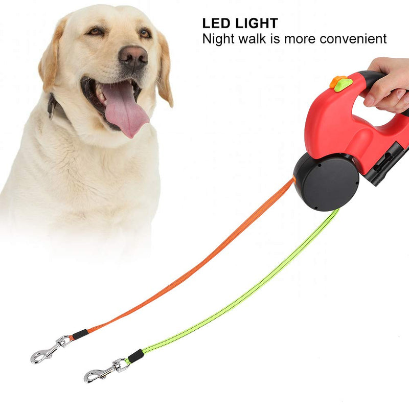 July Gift FILFEEL Retractable Dog Leash, Pet Walking Lead Automatic Extendable Flexible Dog Cat Traction Rope Double Head Hand Holding with LED Light (Red) - PawsPlanet Australia