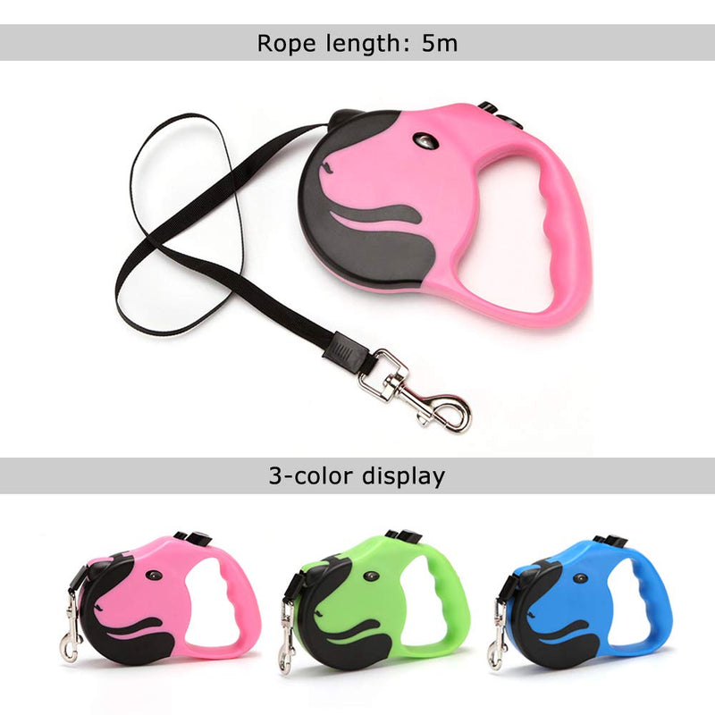 Mecmbj Dog Leash, Pet Leash, Automatic Retractable Dog Head Retractor, Portable Anti-stroke Dog Walking Leash, Ergonomic Non-slip Handle, Reusable, with 1 Button (Length: 5m) Pink - PawsPlanet Australia