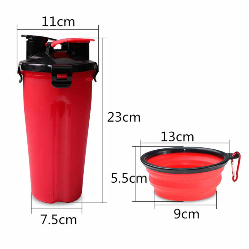 GEEZY Dog 2 in 1 Bottle Pet Feeder Water Bottle & Collapsible Bowl Travel Outdoor Dry Food Water Storage For Cat Dog Small Animals - PawsPlanet Australia