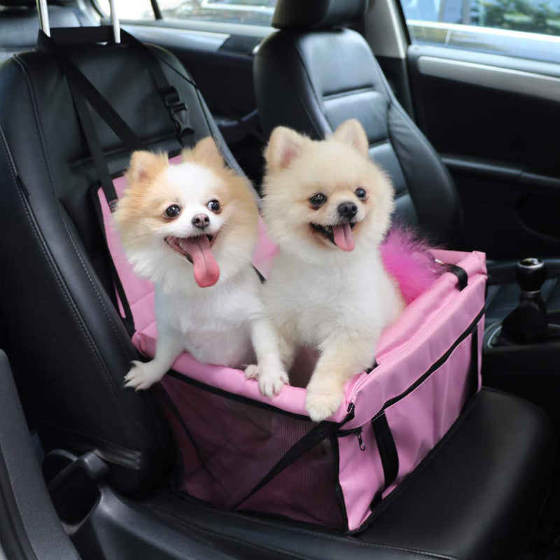 [Australia] - Petbobi Pet Reinforce Car Booster Seat for Dog Cat Portable and Breathable Bag with Seat Belt Dog Carrier Safety Stable for Travel with Clip on Leash and Storage Package Pink 