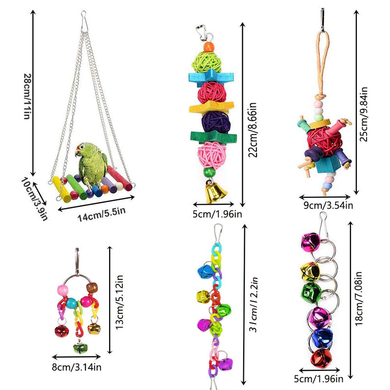 [Australia] - ESRISE 8 Pcs Bird Parrot Toys, Hanging Bell Pet Bird Cage Hammock Swing Toy Wooden Perch Chewing Toy for Small Parrots, Conures, Love Birds, Small Parakeets Cockatiels, Macaws, Finches 