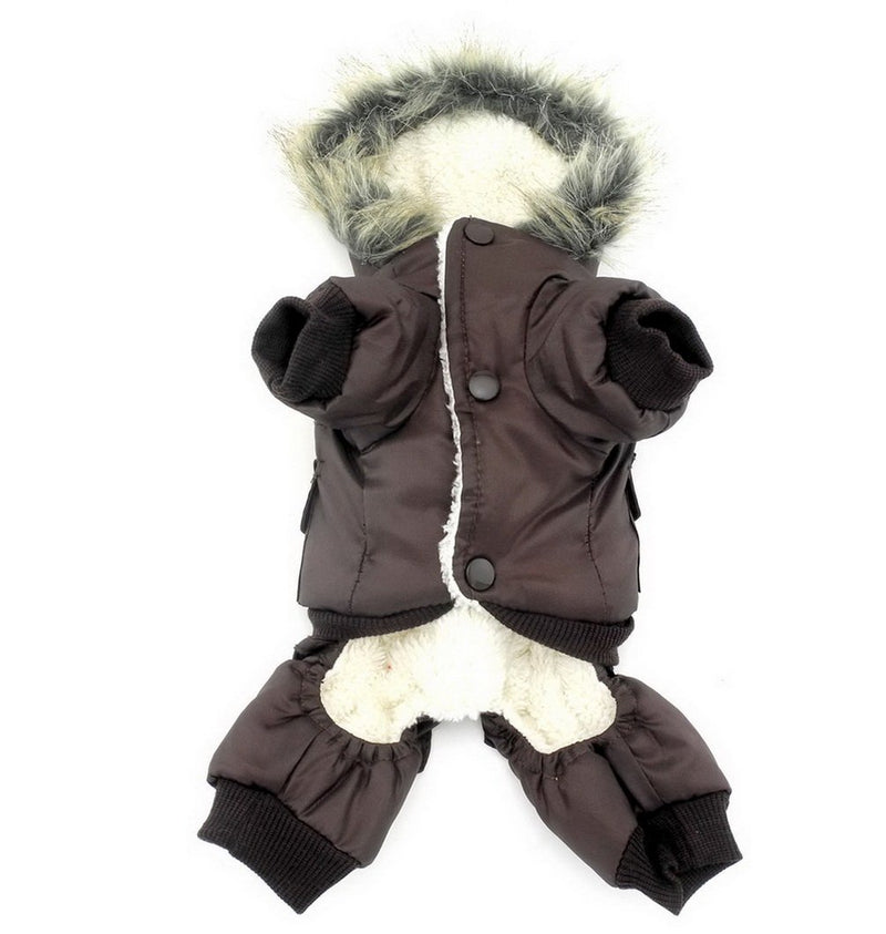 Ranphy Waterproof Dog Snowsuit Jumpsuit Hoodie Winter Coat Pet Fleece Lined Clothes Puppy Cotton Padded Outfit Cold Weather Hooded Airman Jacket Warm Cat Clothes Chihuahua Parka Girls Boys Brown S - PawsPlanet Australia