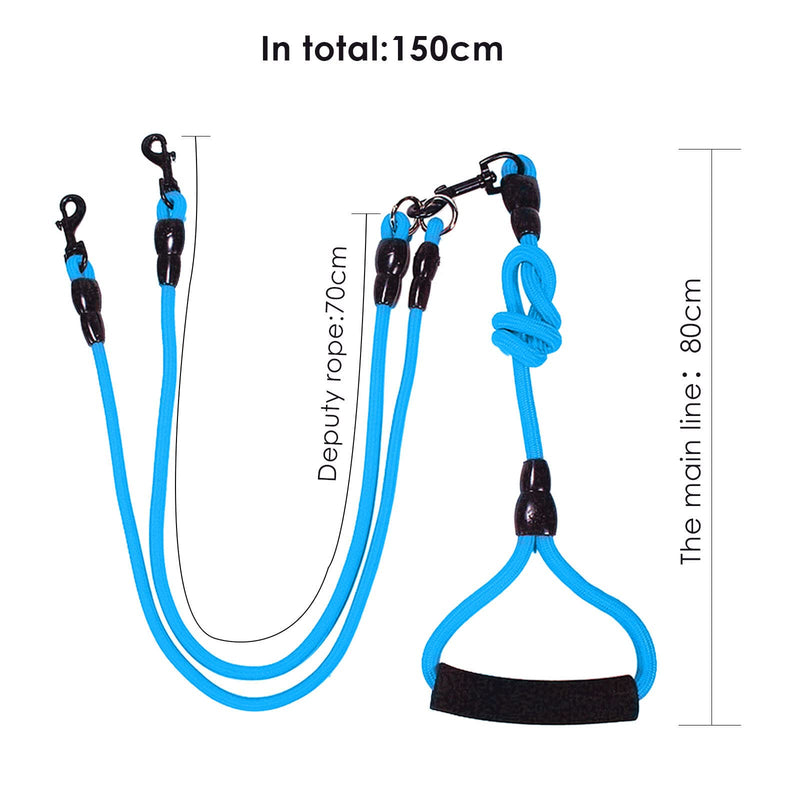 Double leash for 2 dogs, dog leash splitter, 360° rotatable, no dog leashes, tangle-free, for small and medium-sized dogs, removable, padded, adjustable traction leash blue - PawsPlanet Australia