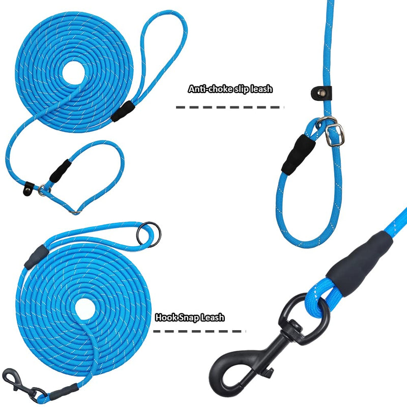 BTINESFUL 20FT Anti-Choke Slip Lead Dog Leash + 30FT Long Dog Leash (Blue) - PawsPlanet Australia