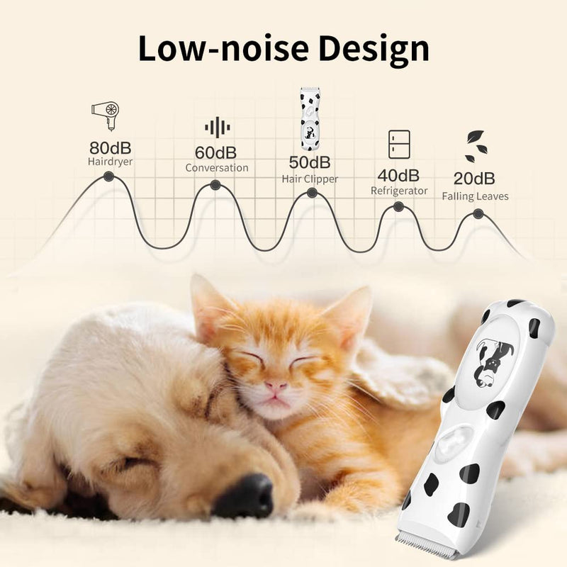 LEMULEGU Powerful Electrict Handy Pet Hair Shaver Kits with USB Chargeable Waterproof Body Hair Grooming Clippers for Dogs and Cats White Spotted Dog with 8 Shaped Plugs White-2 - PawsPlanet Australia