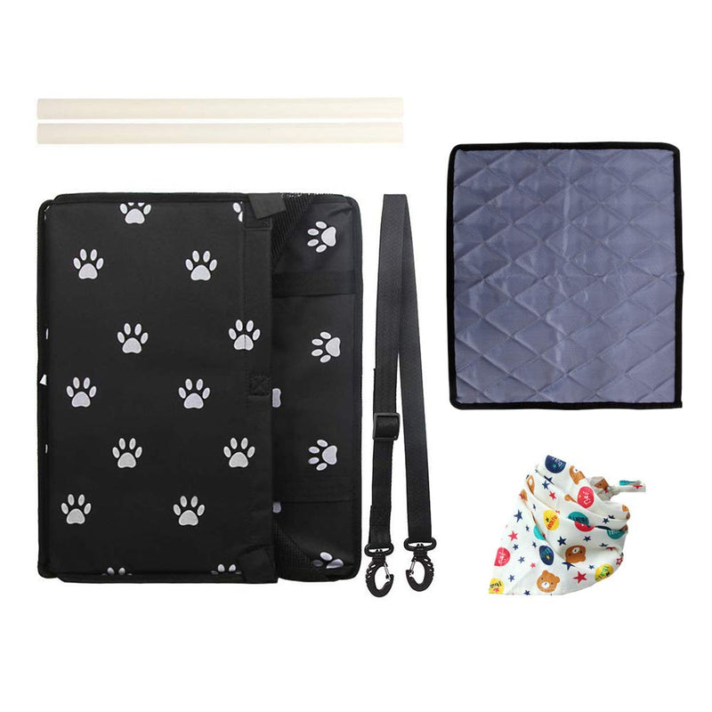 [Australia] - XuSheng Dog Car Seat Upgrade Portable Folding Dog Booster Car Seat-Dog Car Carrier with Clip-on Safety Leash and Dog Scarf for Small Pets. Black with Paw Prints 