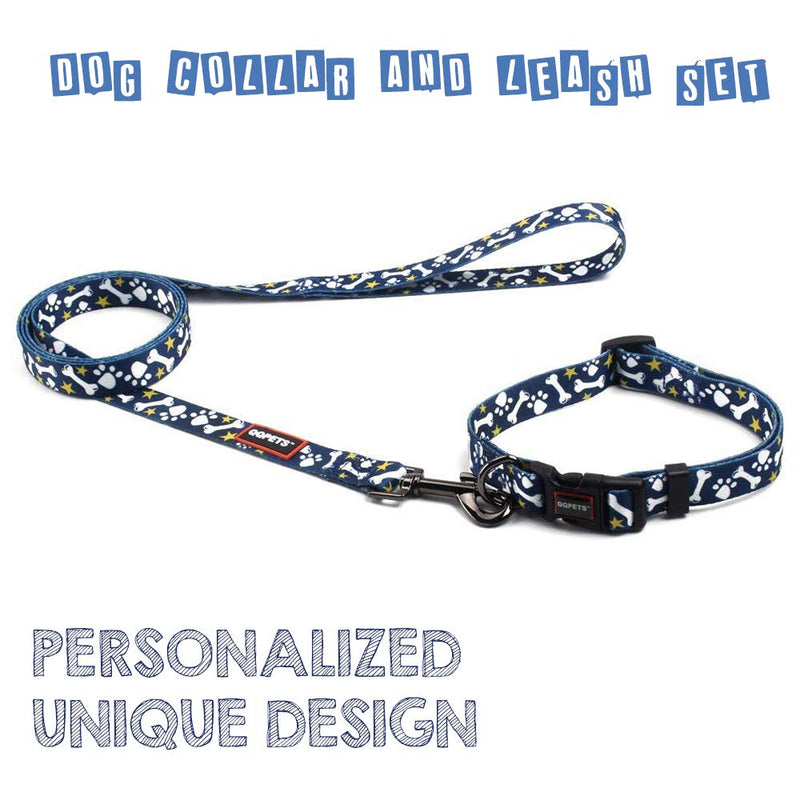 [Australia] - QQPETS Dog Collar and Leash Set, Adjustable Soft Collar Personalized with Quick Release Buckle+Unique Heavy Duty 5ft Leash for Puppy Small Medium Large Dogs Outdoor Walking Trainin XS(7-10" Neck) Bone 