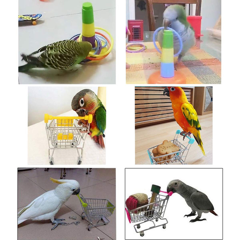 [Australia] - 3PCS Parrot Toys Mini Shopping Cart Training Rings Skateboard Stand Perch for Budgie Parakeet Cockatiel Conure Lovebird 