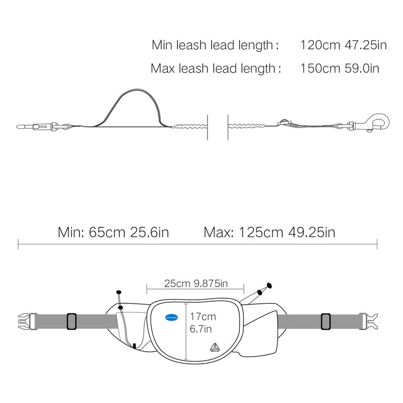 [Australia] - ThinkPet Hands Free Dog Leash for 2 Dogs - Shock Absorbing Bungee Leash for Medium to Large Dogs, Adjustable Waist Belt from 25.6" to 49", Dog Treat Pouch & Bottle Holder 