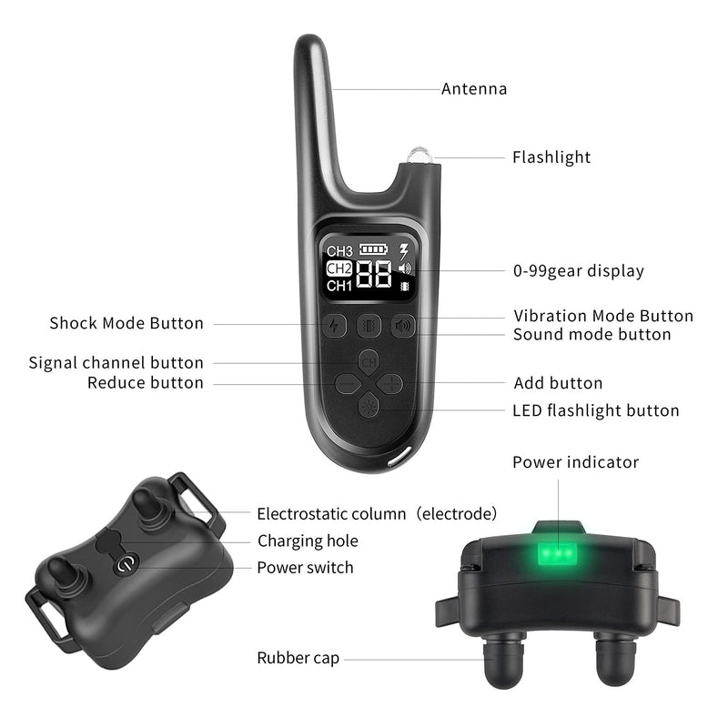 Segorts Dog Training Collar with Remote - Rechargeable Waterproof Dog Shock Collar with 2 Receivers- Beep, Vibration and Shock Modes Electric Dog Barking Collar - Perfect for Small Medium Large Dogs Black - PawsPlanet Australia